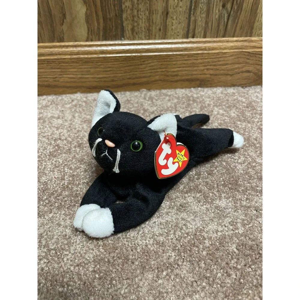 Ty‎ Beanie Baby ZIP 1993 Black White Cat Tag Errors Plush Toy New Retired